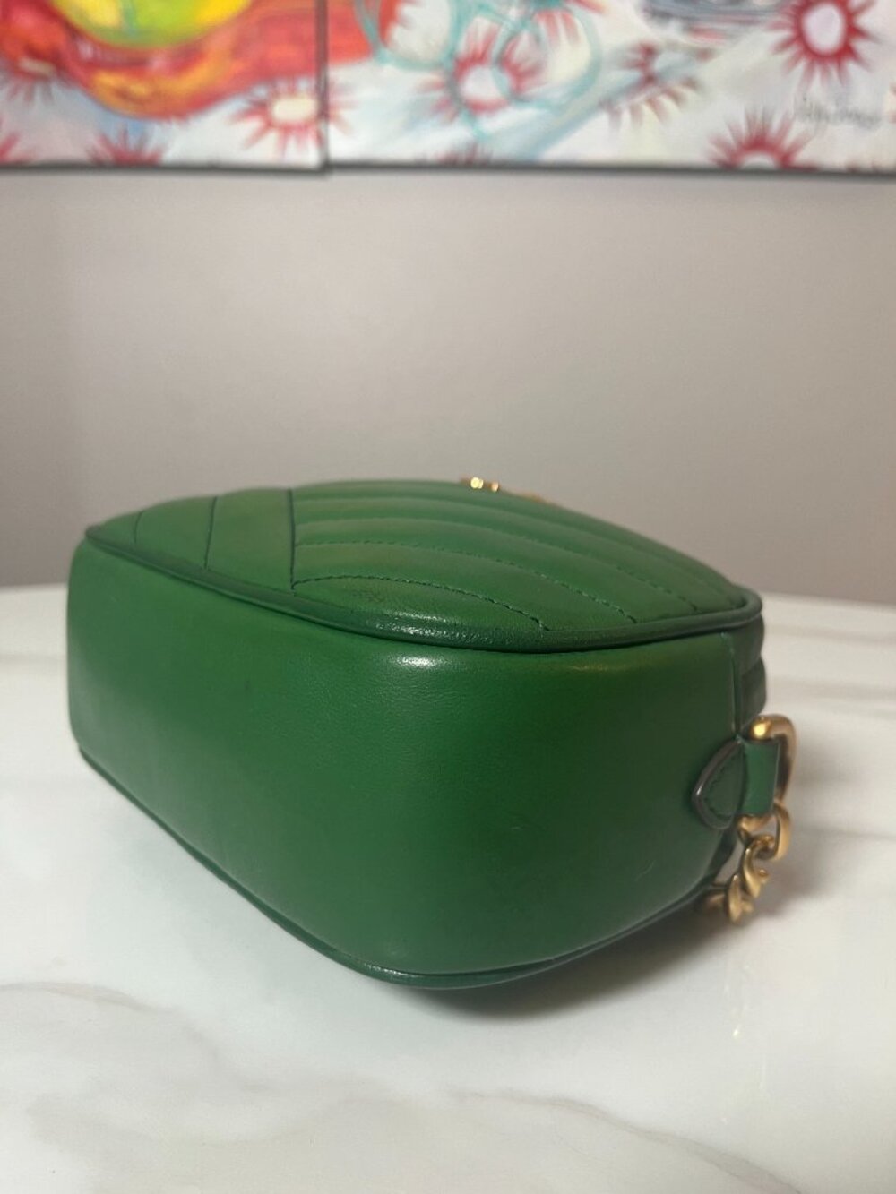 Tory Burch Kira Chevron Emerald Green Camera Bag Chain Crossbody - Picture 9 of 15